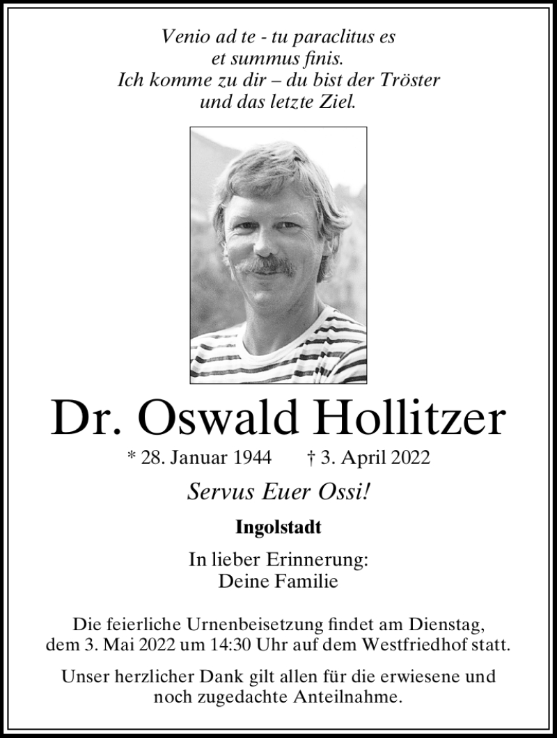 Oswald Hollitzer - DONAUKURIER Trauerportal